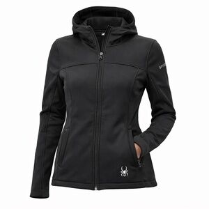Spyder Black Hooded Softshell Jacket Womens Small Full Zip Coat